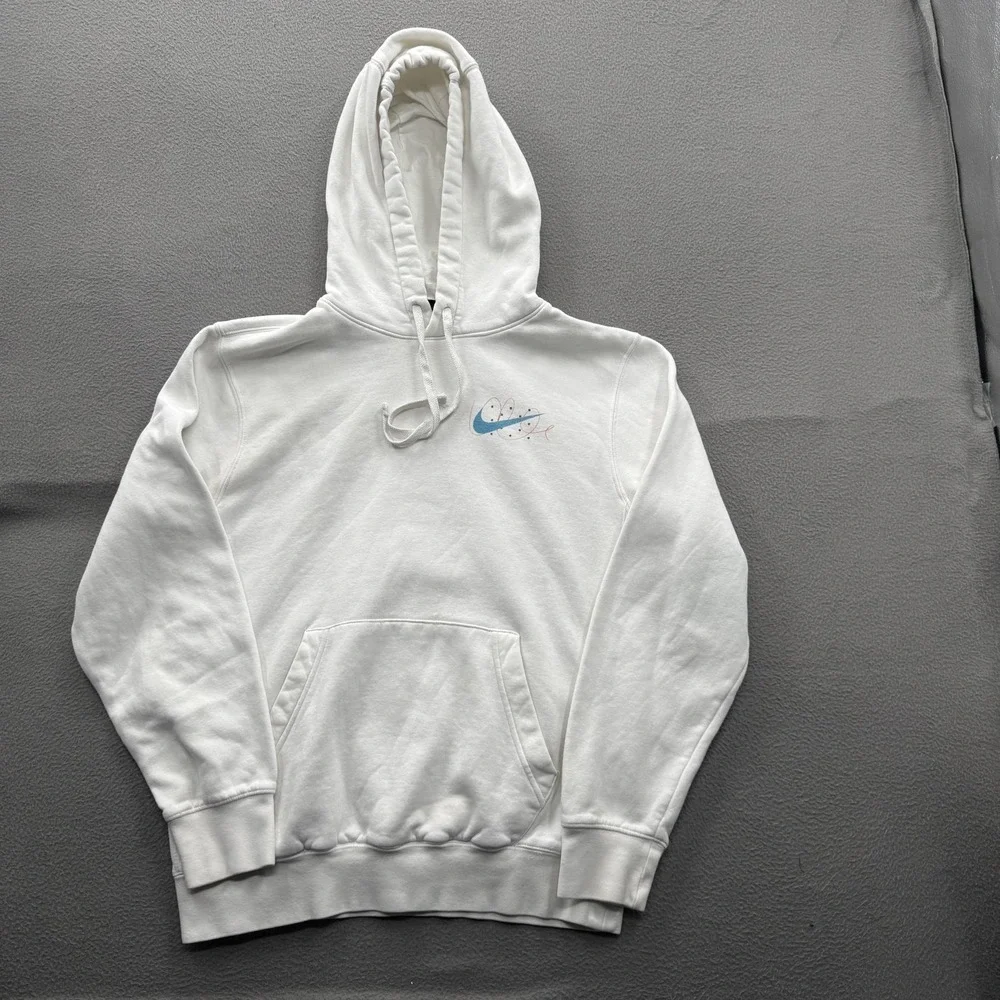 Nike Hoodie Mens Small White Just Do It Back Graphic Pullover Fleece Sweatshirt